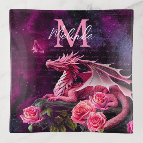 Rose Pink Fantasy Dragon Trinket Tray