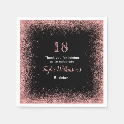 Rose Pink Faux Glitter Birthday Party Napkins