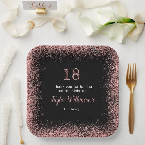 Rose Pink Faux Glitter Birthday Party Paper Plates