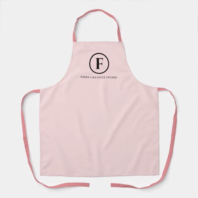 Rose Pink Feminine Minimal Girly Monogram Apron (Front)