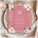 Rose Pink Floral 80th Budget Birthday Invitation<br><div class="desc">Looking for an affordable and charming invitation for your upcoming 80th birthday bash? Look no further than our rose pink floral paper invitation! With a lovely design featuring delicate blush pink flowers on a rose pink background and an elegant font, this customizable invitation is sure to set the perfect tone...</div>