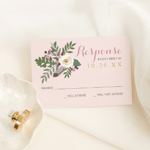 Rose Pink Floral Bouquet RSVP Card