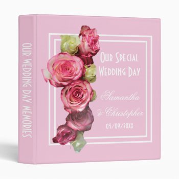 Rose Pink Floral Bouquet Wedding 3 Ring Binder by personalized_wedding at Zazzle