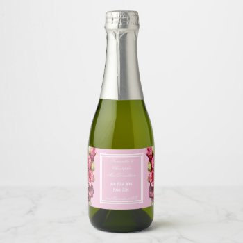 Rose Pink Floral Bouquet Wedding Sparkling Wine Label by personalized_wedding at Zazzle