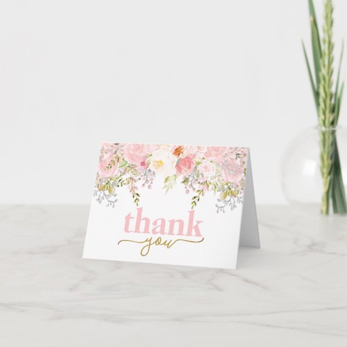 Rose Pink Floral Folded Thank You Card