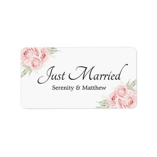 Rose Pink Floral Just Married Wedding Announcement Label