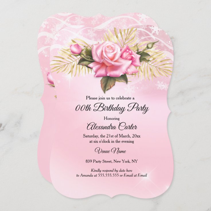 Rose Pink Floral Pretty Birthday Party Invitation | Zazzle