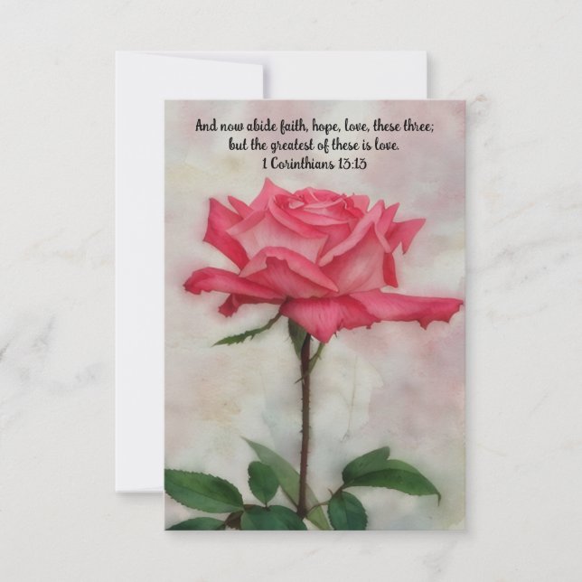 Rose Pink Flower Faith Bible Verse Note Card (Front)