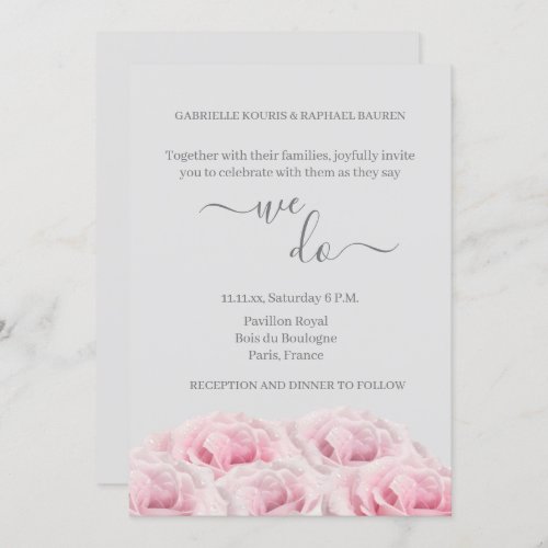 Rose Pink Flower Gray Floral Elegant We Do Wedding Invitation