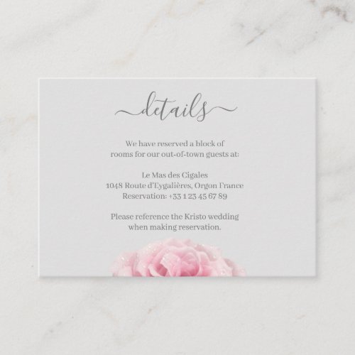 Rose Pink Flower Gray Floral Wedding Hotel Detail Enclosure Card