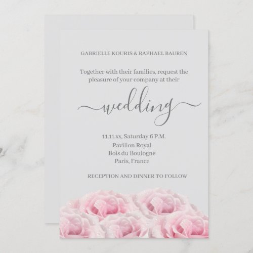 Rose Pink Flower Light Gray Elegant Floral Wedding Invitation
