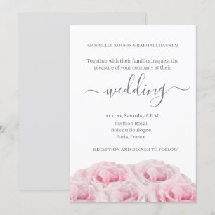 Rose Pink Flower White Gray Elegant Floral Wedding Invitation