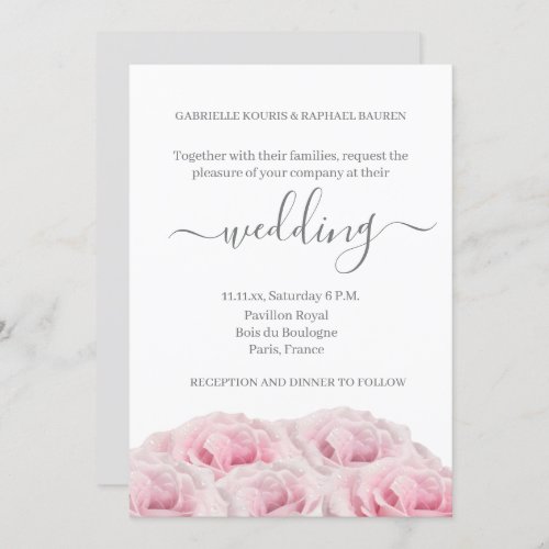 Rose Pink Flower White Gray Elegant Floral Wedding Invitation