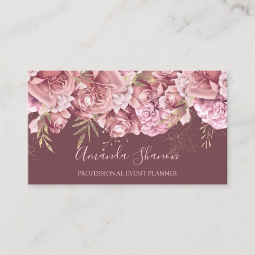 Rose Pink Flowers Logo Event Planner QRCODE Business Card