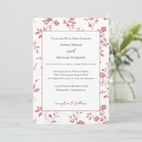 Rose Pink Flowers Wedding Invitation