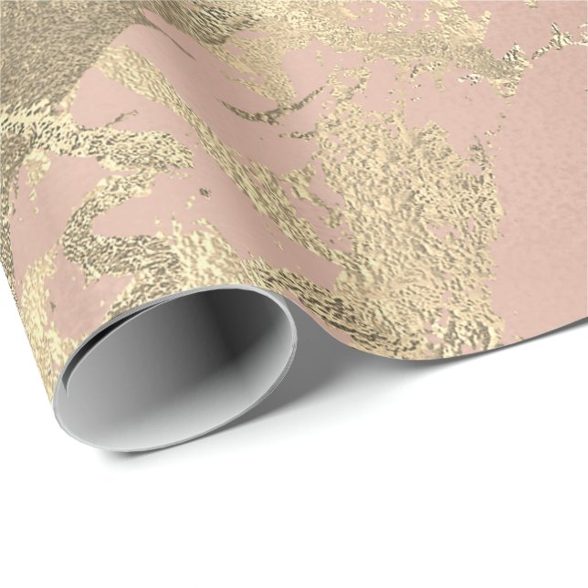 Rose Pink  Foxier Gold Marble Shiny Metallic VIP Wrapping Paper (Roll Corner)