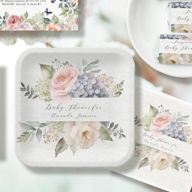 Rose Pink Garden Sweet Butterfly Baby Girl Shower Paper Plates (Creator Uploaded)