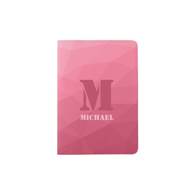 Rose pink geometric mesh pattern Monogram Passport Holder (Front)