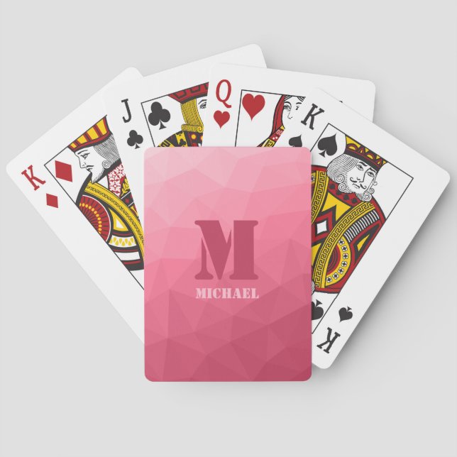 Rose pink geometric mesh pattern Monogram Poker Cards (Back)