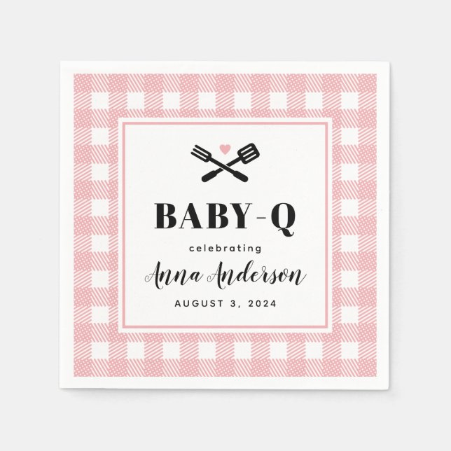 Rose Pink Gingham Plaid Baby Q Shower Napkins (Front)
