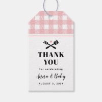 Rose Pink Gingham Plaid Baby Q Shower Thank You
