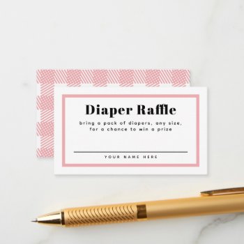 Rose Pink Gingham Plaid Baby Shower Diaper Raffle Enclosure Card by 2BirdStone at Zazzle