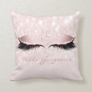 Rose Pink Girly Makeup Lashes Hello Gorgeous Throw Pillow