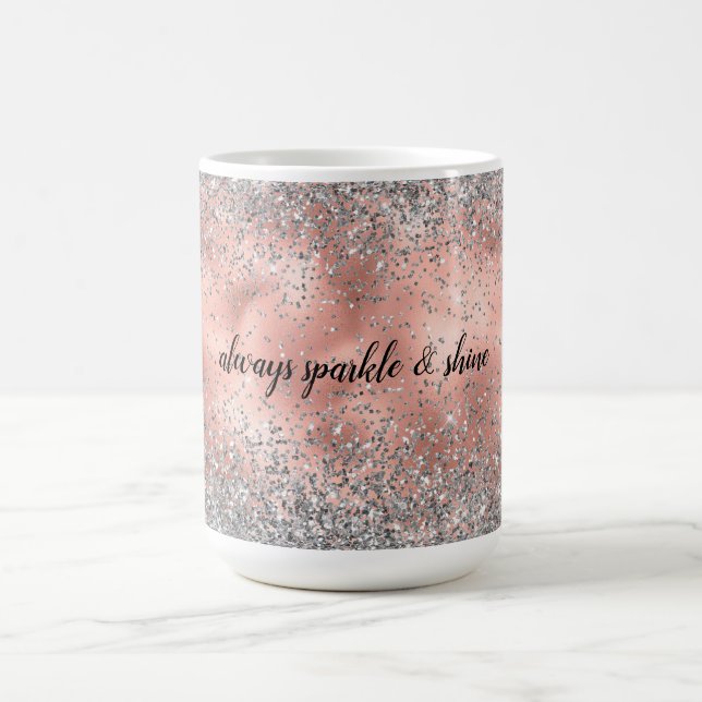 Rose Pink Glam Glitz Silver Glitter Coffee Mug (Center)