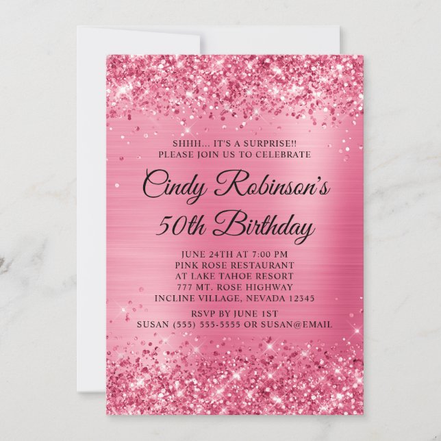 Rose Pink Glitter and Foil 50th Birthday Invitation (Front)
