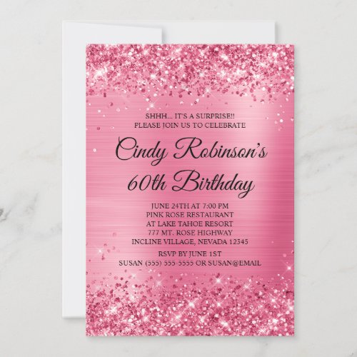 Rose Pink Glitter and Foil 60th Birthday Invitation