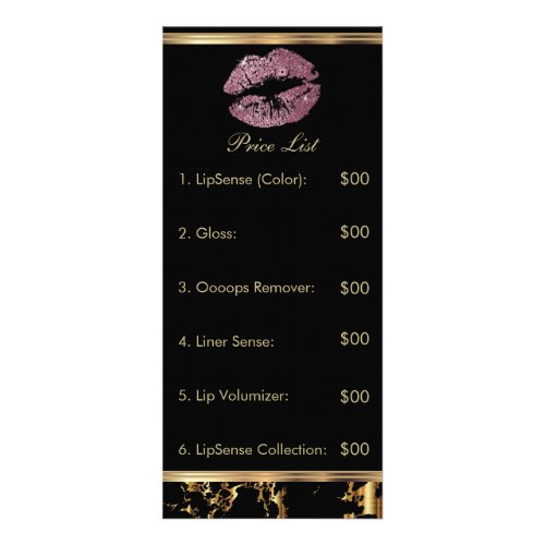 Rose Pink Glitter and Marble Lip Price List Rack Card