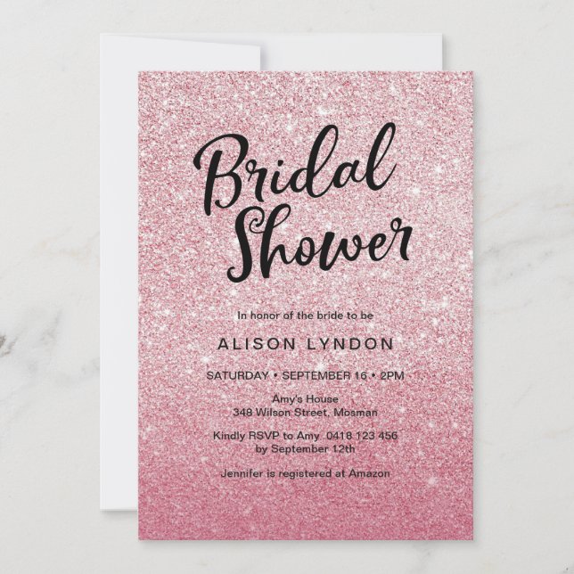 Rose pink glitter Bridal Shower Invitation (Front)