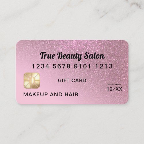 Rose Pink Glitter Credit Card Gift Certificate