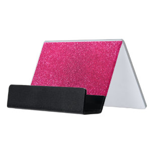 Rose pink glitter desk business card holder