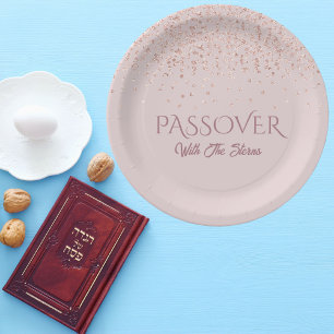 Rose Pink Glitter Dust Jewish Passover Seder Paper Plates