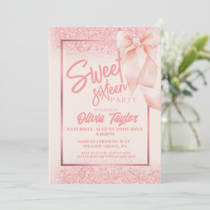 Rose pink glitter elegant Sweet 16 Invitation