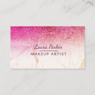 Rose Pink Glitter Faux Marble Makeup Artist Girly Business Card
