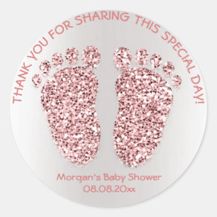 Rose Pink Glitter Feet Baby Shower Favor Thank You Classic Round Sticker