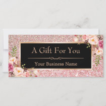 Rose Pink Glitter Floral Gift Certificate Card