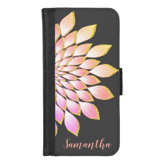 Rose Pink Glitter Gold Elegant Floral Mandala iPhone 8/7 Wallet Case