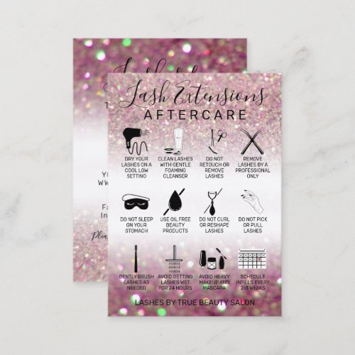 Rose Pink Glitter Lash Extensions Aftercare Icon Business Card