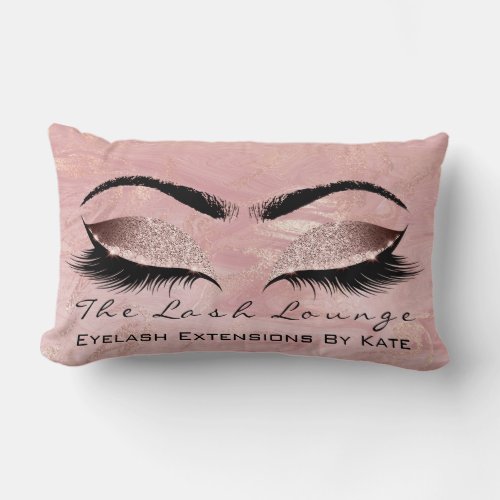 Rose Pink Glitter Marble Makeup Lash Beauty Eyes Lumbar Pillow