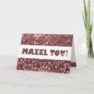 Rose Pink Glitter Mazel Tov Congratulations Card