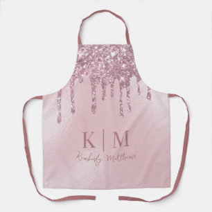 Rose Pink Glitter Monogram Initials Apron