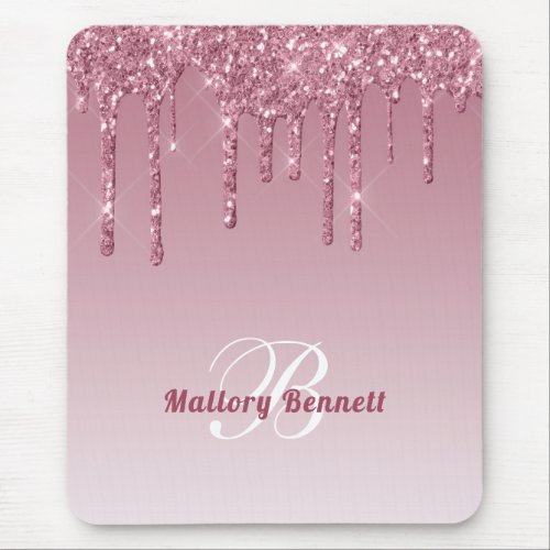 Rose Pink Glitter Ombre Pink Monogram Clipboard Mouse Pad