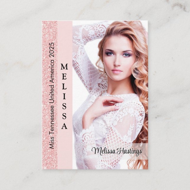 Rose Pink Glitz Pageant Photo Business Card (Front)