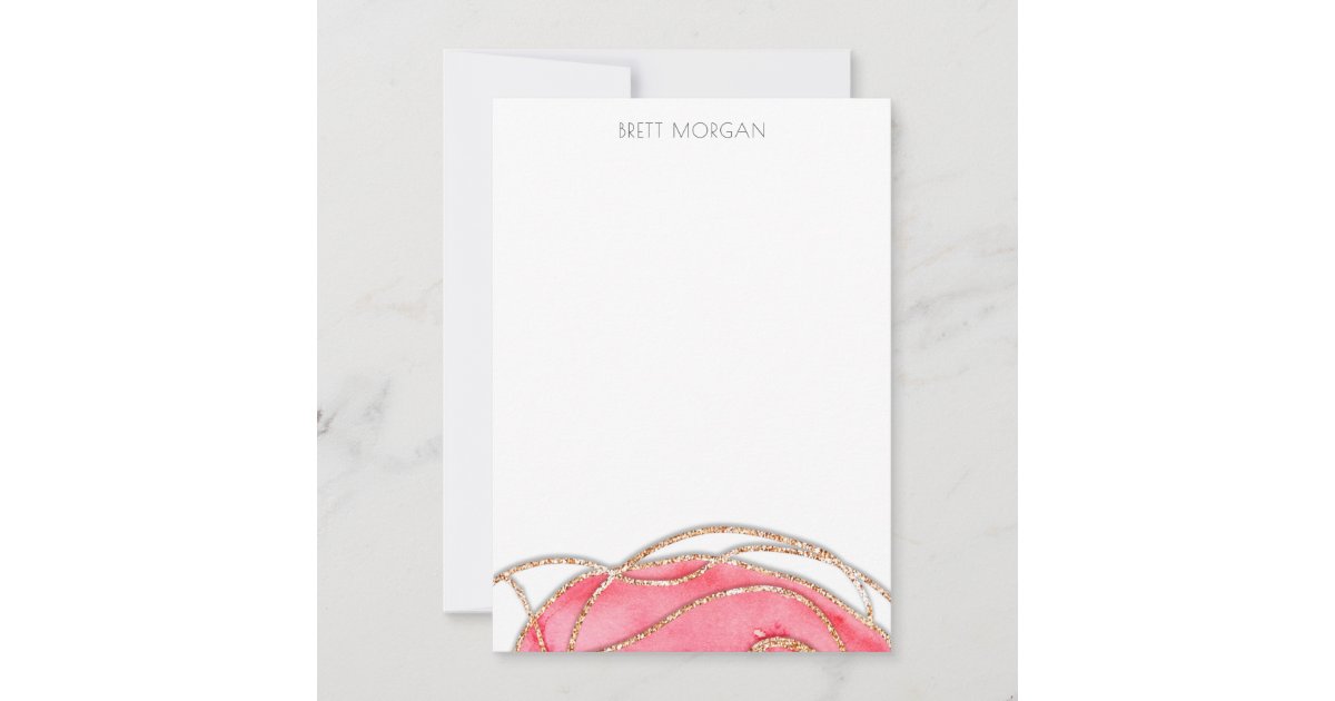 Rose Pink Gold Agate Note Card | Zazzle