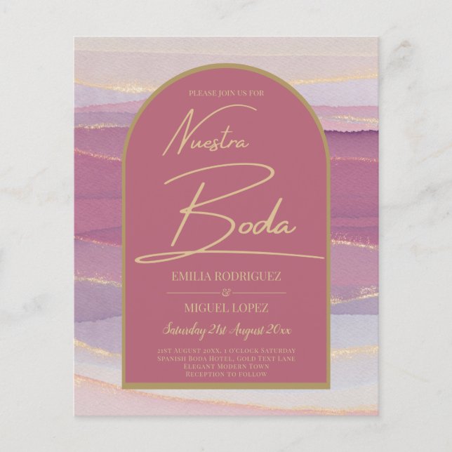 Rose Pink Gold Arch Marble Wedding BODA INVITE Flyer (Front)