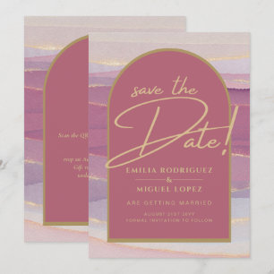 Rose Pink Gold Arch Marble Wedding SAVE DATES Invitation