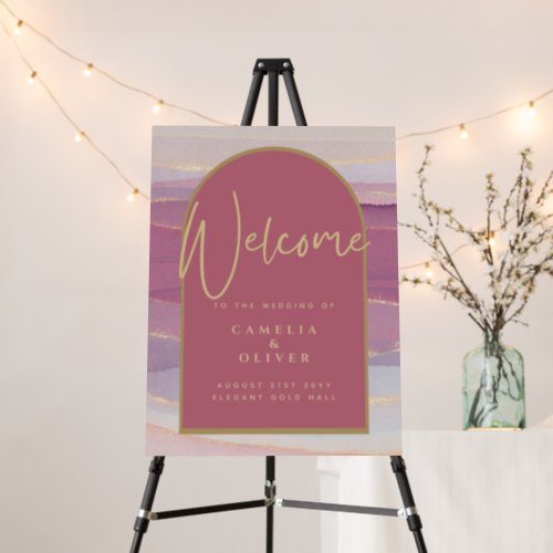 Rose Pink Gold Arch Marble Wedding WELCOME SIGN